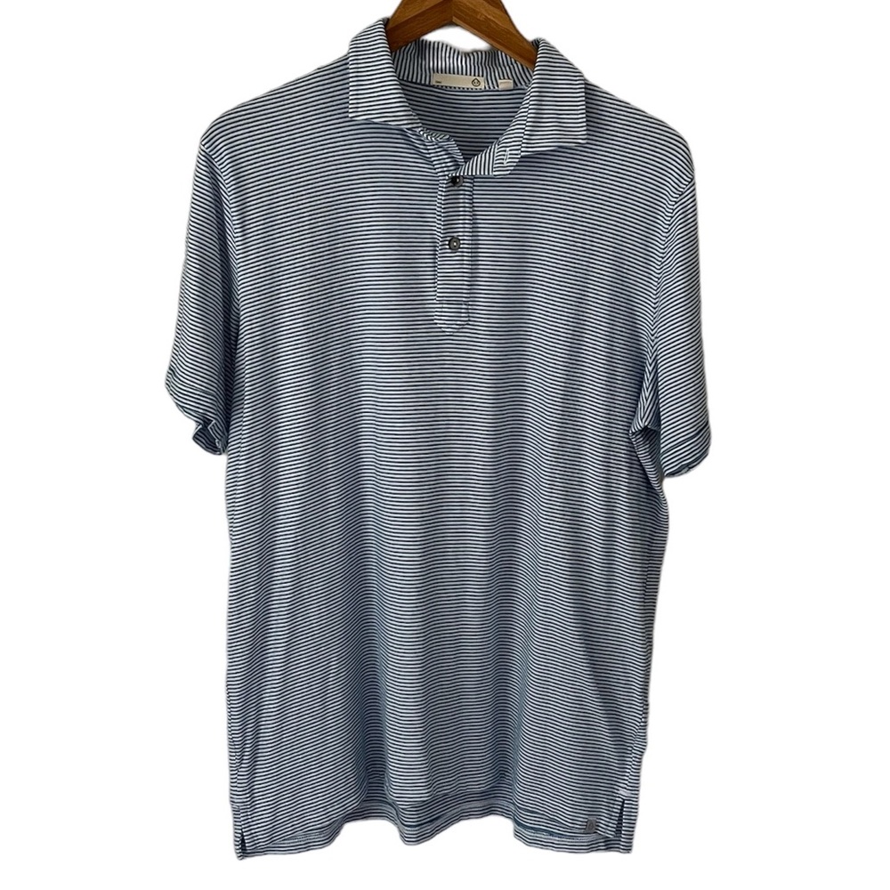 Tasc White-Blue Striped Short Sleeve Polo in Size Large